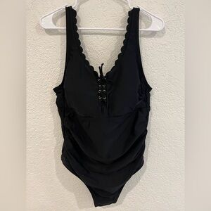 Kara Sol Black Scalloped One-Piece Swimsuit